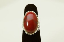 925 Sterling Silver Large Oval Dark Red Stone Raised Ring 8.1 Grams RIN8650 