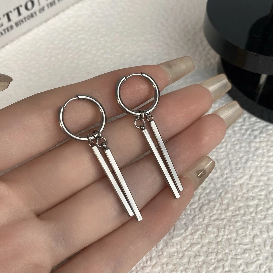 Metal Bar Dangle Drop Earrings for Men Women Streetwear unisex Hip Hop Style - Изображение 3 из 4