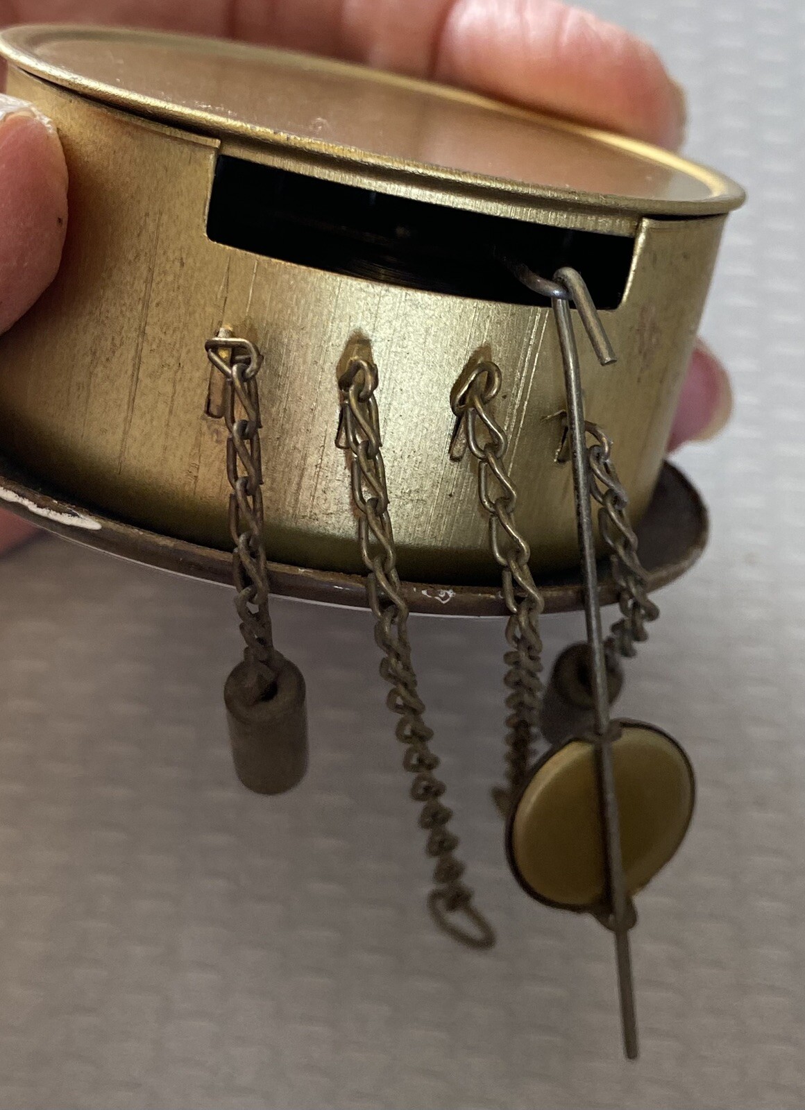 Vintage Enamel Wall Clock Miniature Pretty Handpainted Floral Key Wind