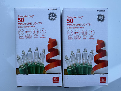 GE String A Long 50 Clear Mini Lights with Green Wire Cord Christmas Lot of 2