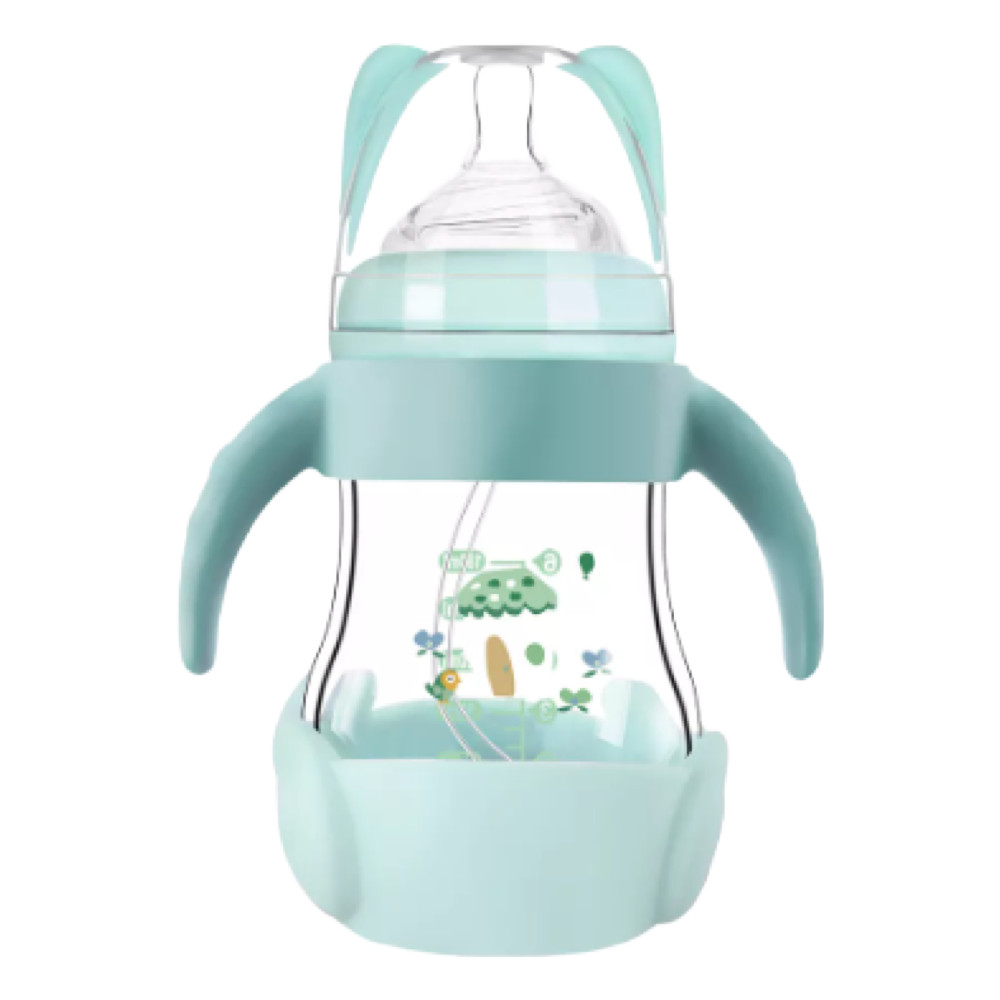 Glass baby bottle set (silicone sleeve, straw, slow + vari t