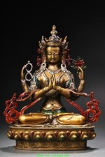 7.8''Old Tibet Bronze Malerei 4 Arme Chenrezig Avalokiteshvara Buddha Statue