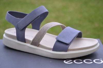 Ecco Damen-Sandalen flach FLOWT marineblau Leder UK 6 / EU 39 UVP 100 £ neu mit Karton