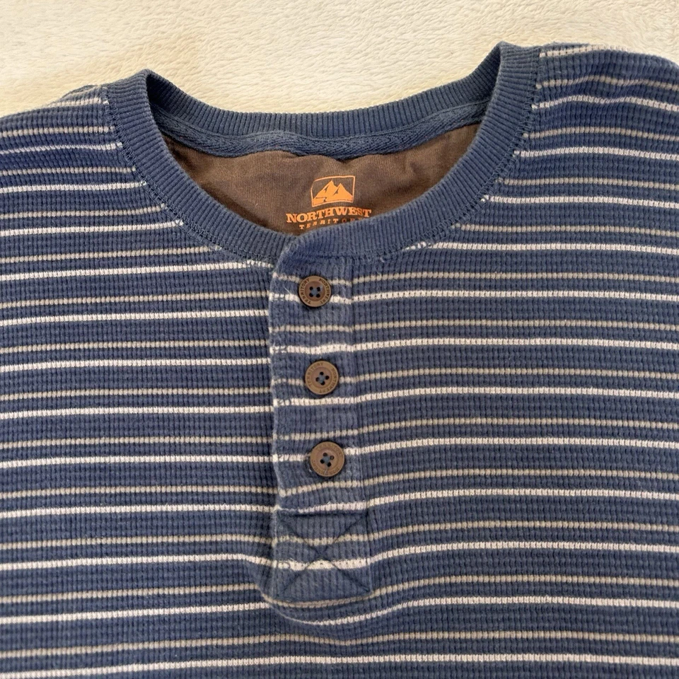 Northwest Territory Mens Shirt Size 2XLT Blue Striped Henley Long Sleeve Thermal - Image 3 of 4