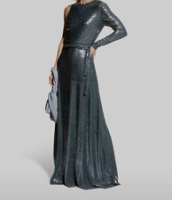 $546 Halston Heritage Women's Blue One Sleeve Sequin Emerson Gown Dress Size 8