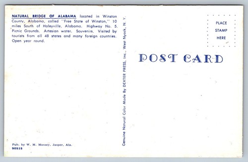 Postal del puente natural de Haleyville Alabama del condado de Winston de Alabama - Imagen 2 de 2