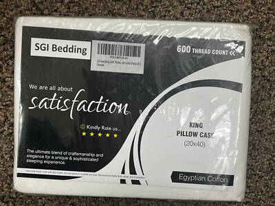 SGI Bedding King Pillow Case 600 Thread Count Egyptian Cotton  Factory Sealed