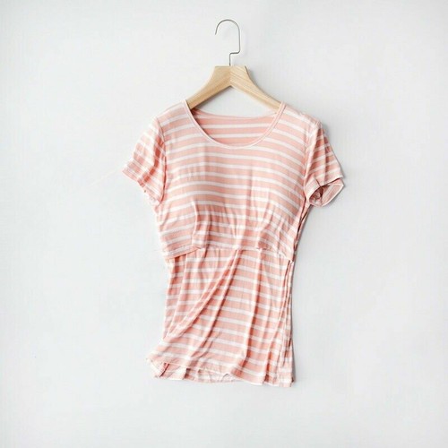 Women Maternity Clothes Breastfeeding T-shirt Striped Top Short Sleeve Causal - Bild 11 von 13