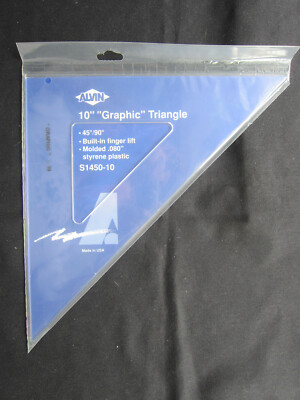 ALVIN S1450 10''  Transparent TRIANGLE 45°/90° BRAND NEW Plastic Drafting Graphic