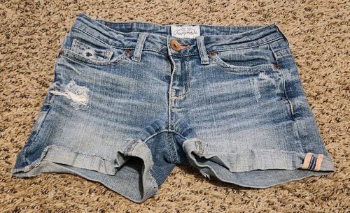 Original Aeropostale Distressed Denim Shorts Juniors Size 00 Cutoff Raw Hem Cuff - Picture 2 of 10