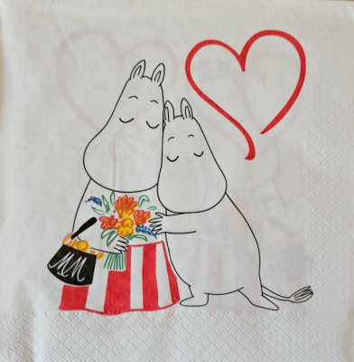 3 Servietten ~ Moomin Herz Moomin Mama mit Blumen