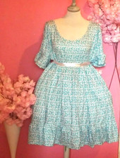 PLUS SIZE DISTY FLORAL FRILL BLUE DRESS ( SIZE XXL ) 