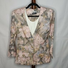 Marmie West vintage women's size 9/10 jacket  skirt set pink floral see below 
