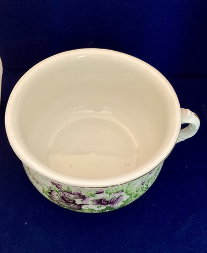 Alter Kammertopf Übertopf floral lila grün Porzellan Transferware gemarkt Hilfe? - Bild 5 von 12