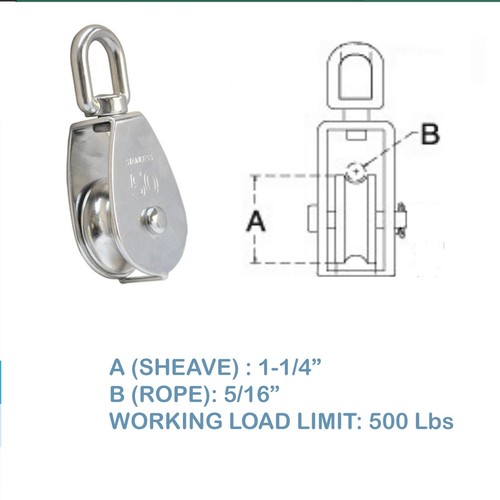 1-1/4" Single Pulley Block,316 Stainless Steel,Pulley Block Wheel Swivel Lifting - Picture 4 of 4
