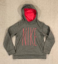 Nike Hoodie Girls XL Dri-Fit Fleece Lined Sweatshirt Gray Pink Spell Out Nike