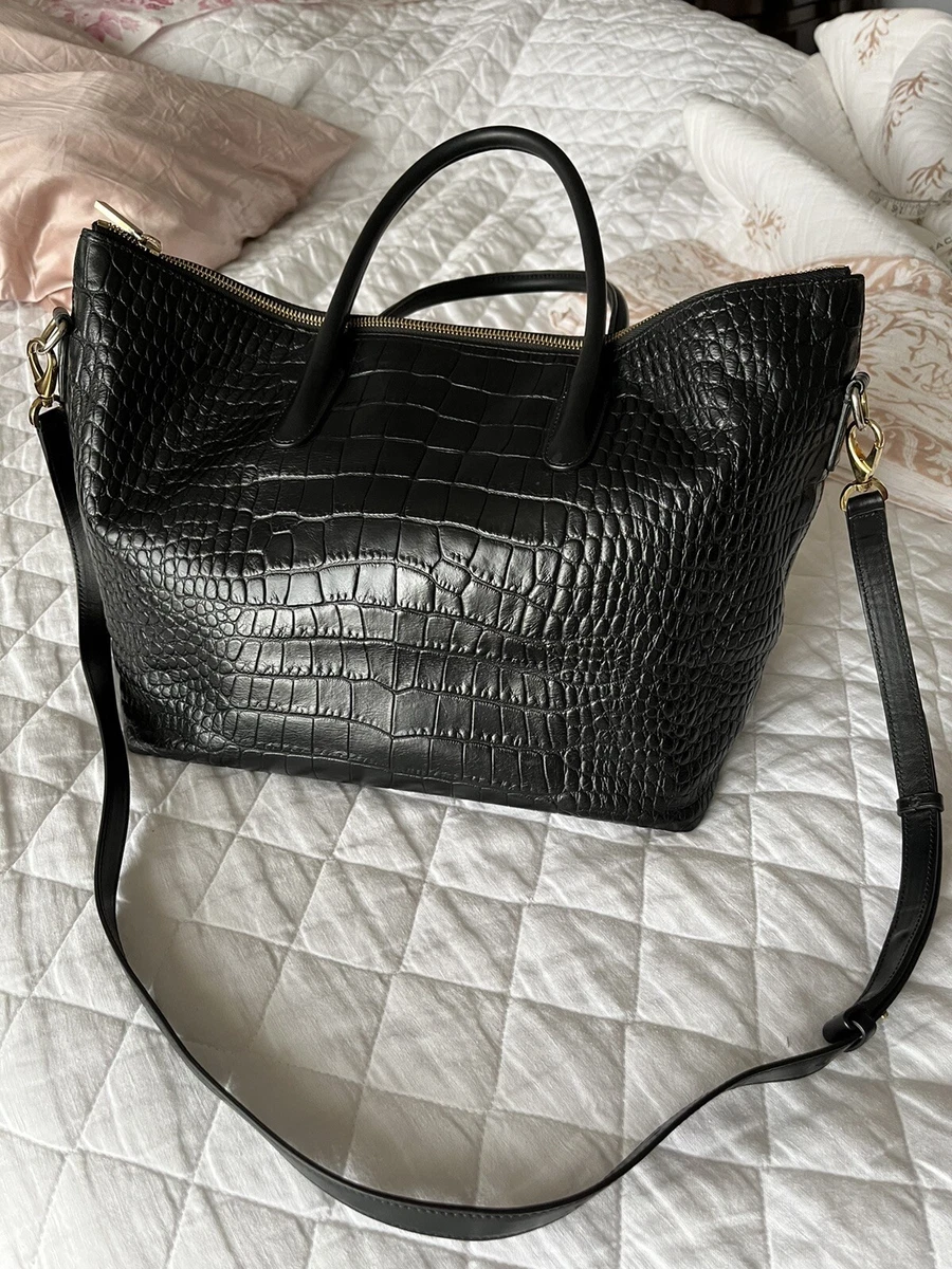 Black Croc Embossed Tote Bag 