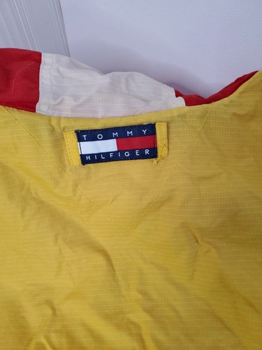 Vintage Tommy Hilfiger Jacke Herren XL Grün Blau Mantel Color Block Big Logo Flag - Bild 11 von 11