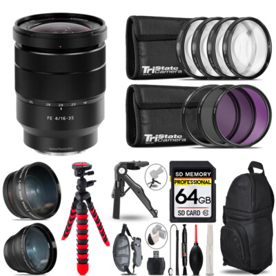 Sony Vario-Tessar T* FE 16-35mm ZA Lens -3 Lens Kit + Tripod +Backpack -64GB Kit