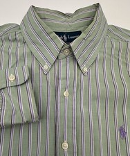 POLO Ralph Lauren Mens Large Button Down Shirt Classic Green Purple Stripe