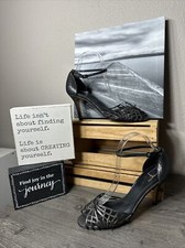 Kate Spade New York Black Silver Shimmer Open Toe Buckled 8B Heels PreOwned