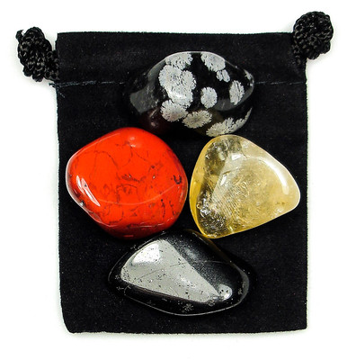 BALANCE MIND, BODY, SPIRIT Tumbled Crystal Healing Set  = 4 Stones + Pouch +Card