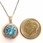 New 14k white gold .15ct SI2 H diamond blue topaz halo pendant necklace 3.3g 18" — photo 3