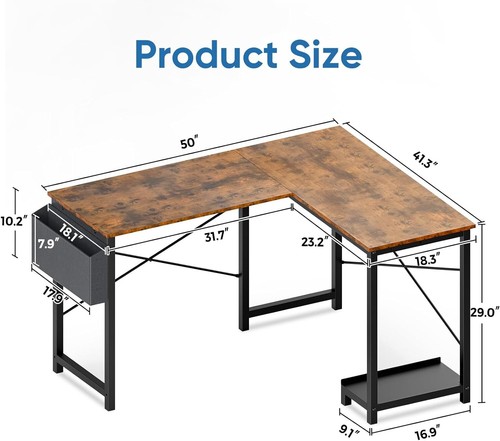 L Shaped Computer Desk Gaming Corner 50 Inch Home Office Writing PC Wooden Table - Picture 23 of 41