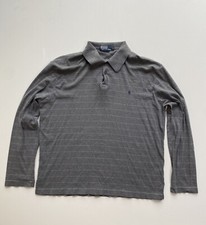VTG Polo Ralph Lauren Shirt Men's Large Long Sleeve Golf Grey Striped Casual