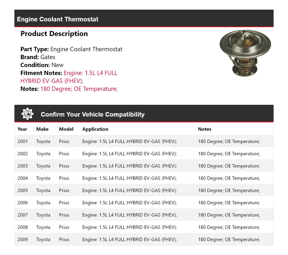 Para Toyota Prius 2001-2009 Motor Refrigerante Termostato Puertas 2002 2003 2004 2005 Foto 2 de 4