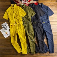 Mens Thin Overalls Romper Pants One-piece Trousers Summer Short Sleeve Jumpsuits