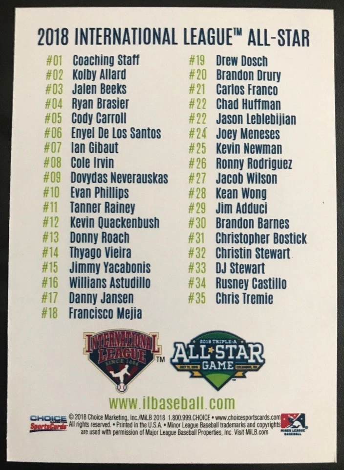 2018 International League All-Stars (Pick Your Card) - Image 2 of 2