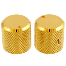NEW (2) Metal Guitar/Bass Knobs With Indicator & Set Screw Made in Japan - GOLD