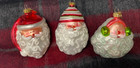 Dept. 56 Trio of Santa Heads Blown Mercury Glass Christmas Ornaments Funny Hats