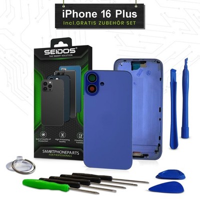Backcover für iPhone 16 Plus Blau Gehäuse Rahmen Rückseite Glas Frame Housing