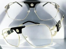 Classic Retro Hardcore Hip Hop Rapper Clear Lens EYE GLASSES Large Silver Frame