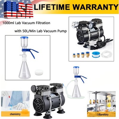 50L/Min Lab Vacuum Pump + 1000mL Lab Vacuum Filtration Flask Glass Filter Funnel