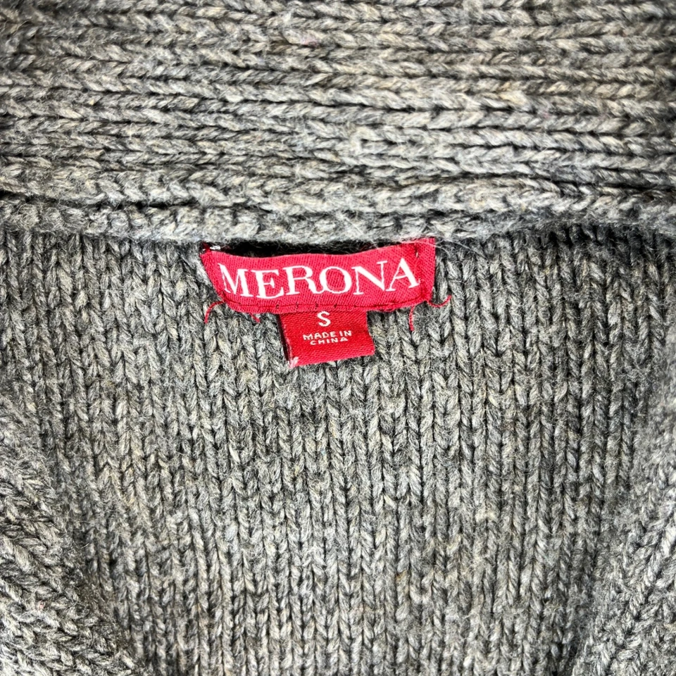 Cárdigan grueso tejido con cable para mujer S suéter botón de palanca gris mezcla de lana/lino Foto 3 de 4