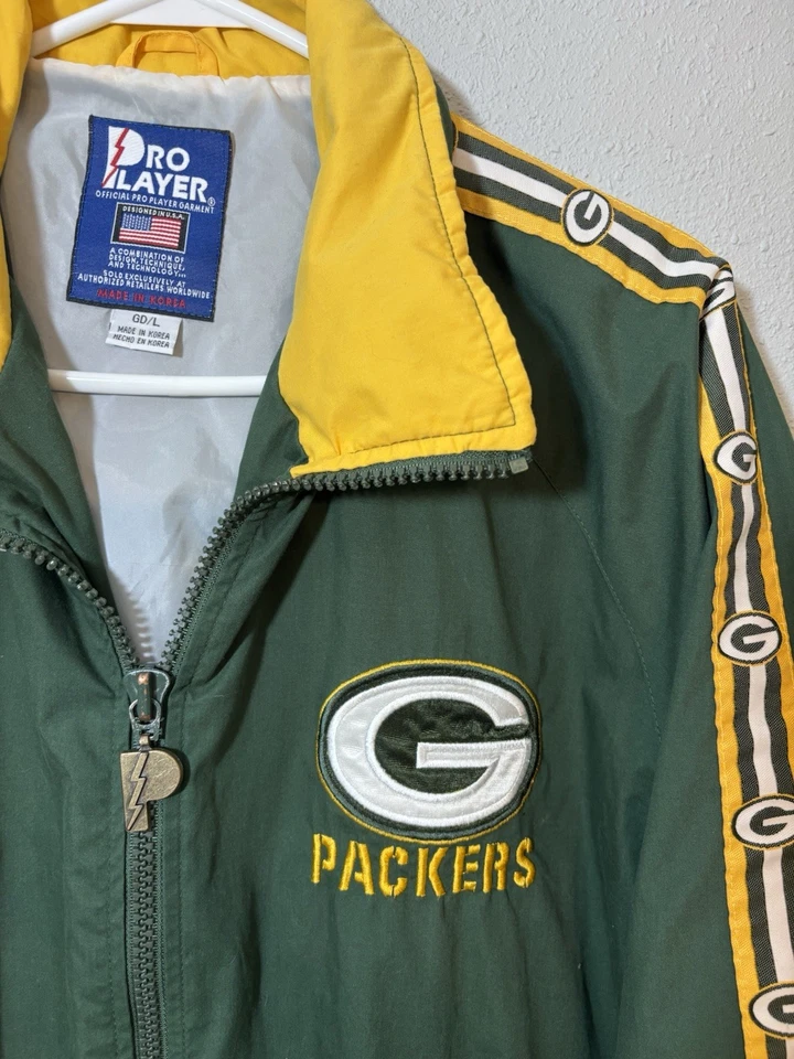 90'S PRO PLAYER NFL GREEN BAY PACKERS Windbreaker Men's Large Vintage NWOT VTG - Image 2 of 4