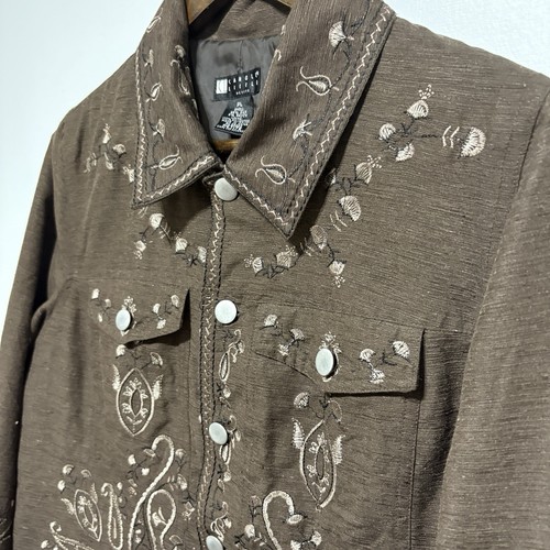 Carole Little Blazer Womens L Petite Brown Embroidered Silk Blend Button Front - Picture 5 of 9