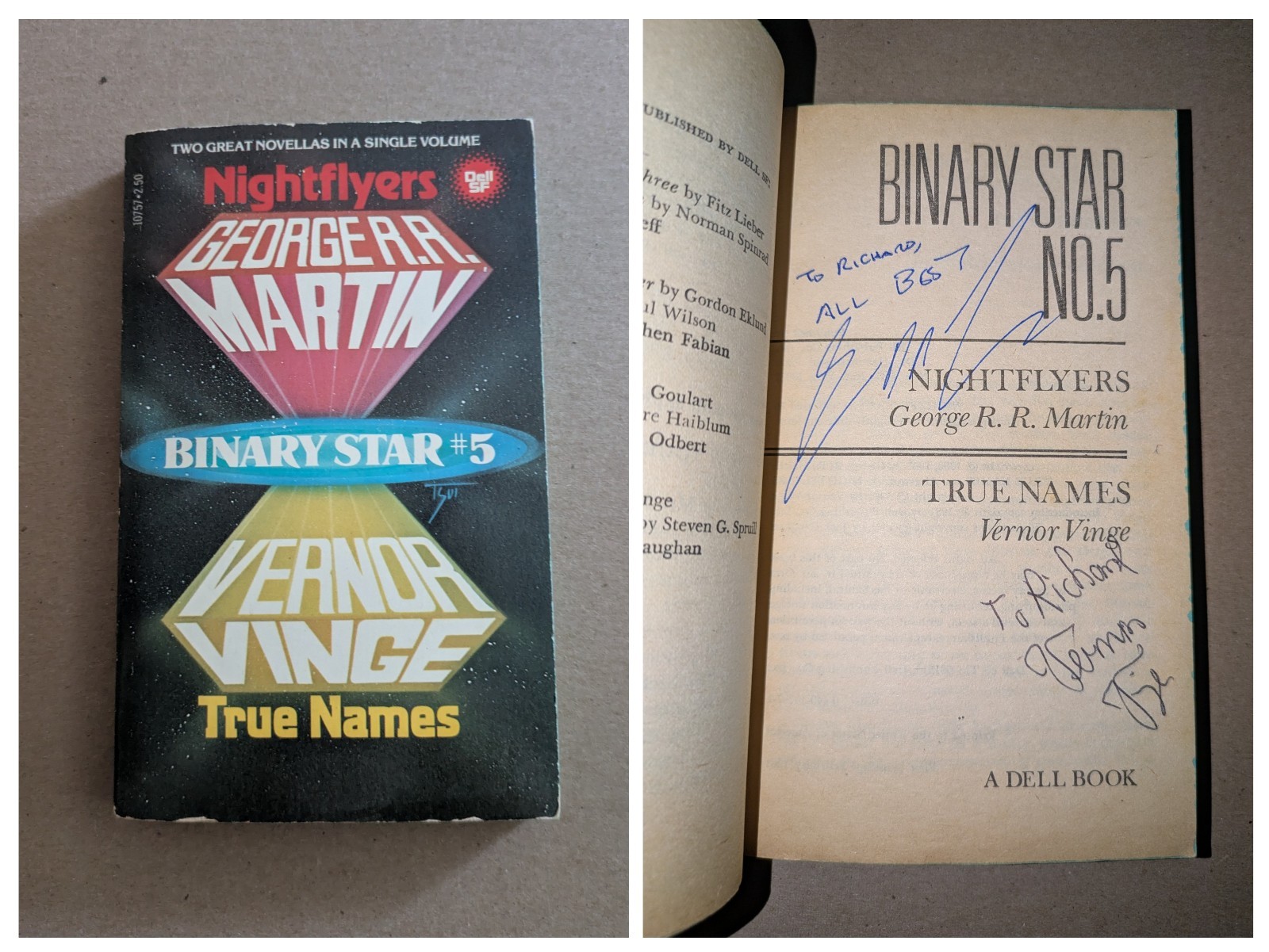 SIGNED VERNOR VINGE & GEORGE R R MARTIN Nightflyers / True Names Binary Star pb