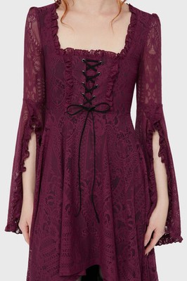 Killstar Killing Kisses Lace Maiden Dress Plum Mini Dress Womens Square Neck