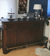 Vintage Mahogany Bar And Leather High Back Stools