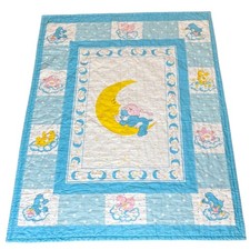 Vintage Care Bears Quilt 80s Bedtime Bear Blue Moon Stars Handmade Cotton 32x42