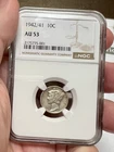 1942/41 10c Mercury Silver Dime 42 Over 41 Overdate Coin NGC AU53 RARE