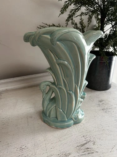 Vintage McCoy USA Aqua Swan 9 Vase Planter
