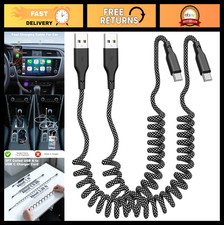 Fast Charging Coiled Car Charger 2-Pack 3ft Retractable USB A to C Cable - Gre