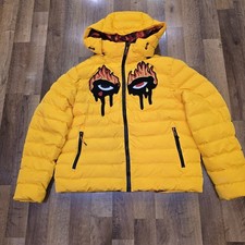 Roku Studio Japan Puffer Jacket with Burning Eyes Men's 3XL Yellow LIGHT FLAWS
