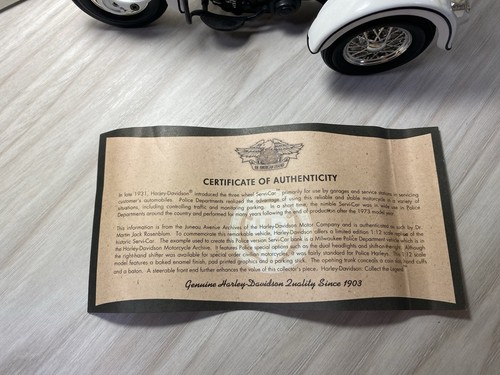 1947 Harley Davidson Police Servi-Car Motorcycle 1:12 VTG 99150-97V Bank - Picture 9 of 13