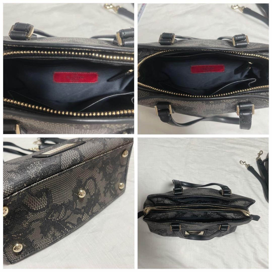 Valentino Garavani Lace Flower Print Bag Black Leather Shoulder Handbag Japan thumbnail 2